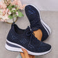 Casual dammode, andningsbara korrigering sneakers med strassdekoration