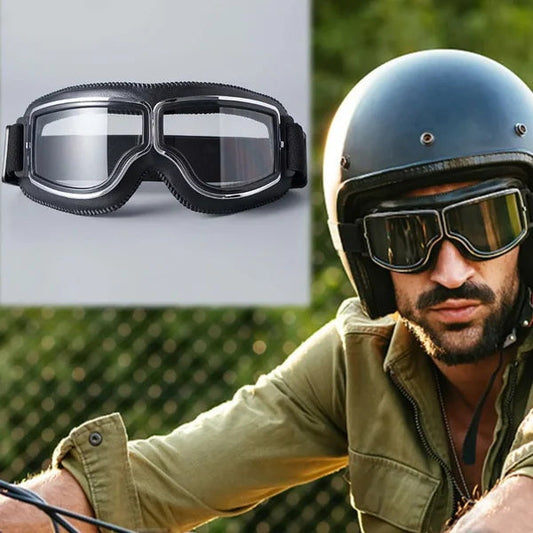 🏍️🕶️ 50% RABATT! | Vintage Motorcykelglasögon – 2 Linser & Stötsäkra!