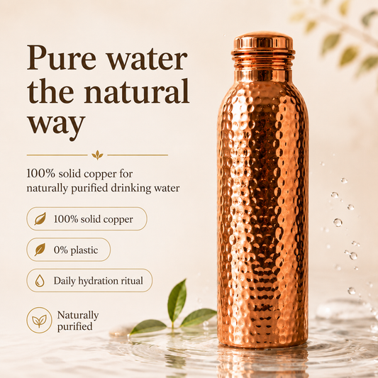 💧Premium vattenflaska tillverkad av 100% massiv koppar – plastfri och inspirerad av Ayurveda
