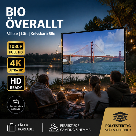 🎬 Vikbar antljus-projektorduk 100 tum – 4K/3D klar bild även i dagsljus!