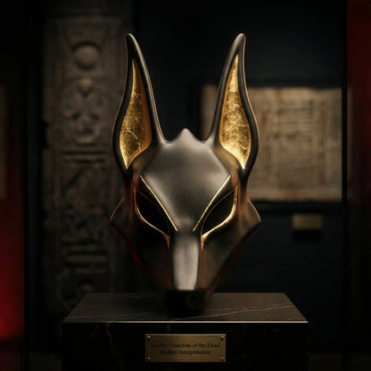 Egyptisk Anubis-mask: Handmålad schakalmask i konstgjord bladguld för cosplay och lyxig väggdekoration