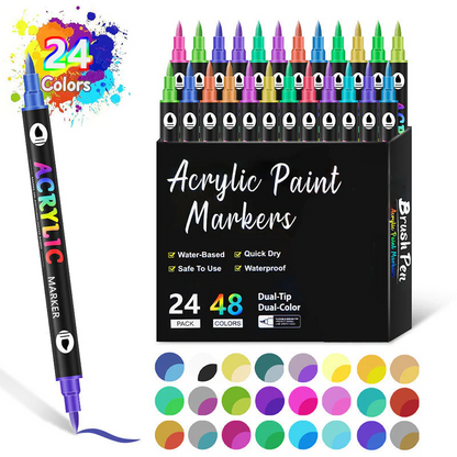 🖌️ 50% RABATT NU! ✨ Akrylpenna med Dubbel Spets - Fin Pensel & Konstspets för Konst på Duk, Trä & Sten 🎨🌈