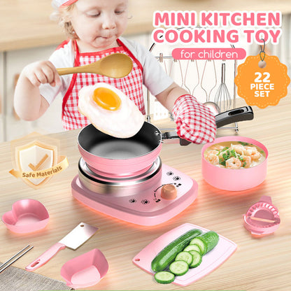 🎁 [Perfekt Present till Barn] 🍳 Barns Mini-Kök med Riktiga Matlagningsleksaker – 22-delars Set