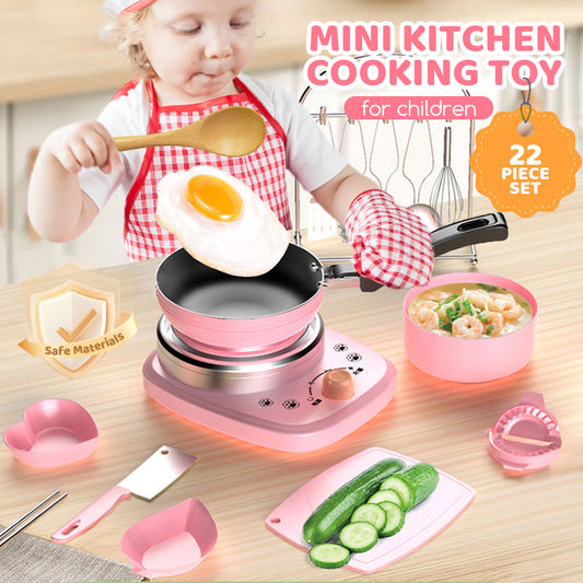 🎁 [Perfekt Present till Barn] 🍳 Barns Mini-Kök med Riktiga Matlagningsleksaker – 22-delars Set