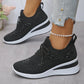 Casual dammode, andningsbara korrigering sneakers med strassdekoration