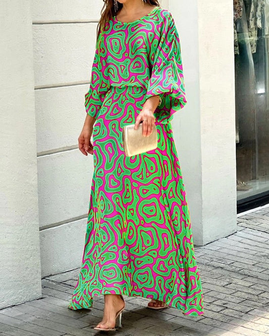 Swirl Slit Sleeve Maxi Dress Set