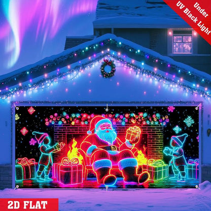 🎇🚪 UV-aktiverad julbanner för garageportar, lyser i mörkret🔥🎉