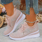Casual dammode, andningsbara korrigering sneakers med strassdekoration