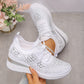 Casual dammode, andningsbara korrigering sneakers med strassdekoration