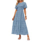 👗 50% RABATT NU! 🌸 Women's Casual Floral Print Maxi Dress – Flutter Ärmar, Smockad Hög Midja & Flödande Lagerkjol För En Romantisk Look ✨