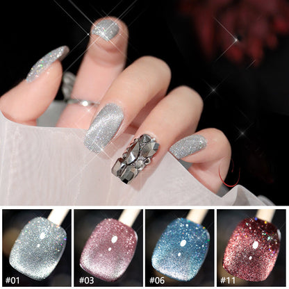 Cat eye gel nagellack, glitter holografiskt nagellack, reflekterande genomskinlig UV gel nagelkonst
