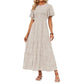 👗 50% RABATT NU! 🌸 Women's Casual Floral Print Maxi Dress – Flutter Ärmar, Smockad Hög Midja & Flödande Lagerkjol För En Romantisk Look ✨