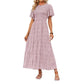 👗 50% RABATT NU! 🌸 Women's Casual Floral Print Maxi Dress – Flutter Ärmar, Smockad Hög Midja & Flödande Lagerkjol För En Romantisk Look ✨