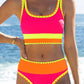 🔥🎁Nyhet 55% RABATT🔥🌼 Färgblockerad Sportig 3-delars Bikiniset i Nylon – Högmidja med Magekontroll 👙
