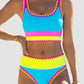 🔥🎁Nyhet 55% RABATT🔥🌼 Färgblockerad Sportig 3-delars Bikiniset i Nylon – Högmidja med Magekontroll 👙