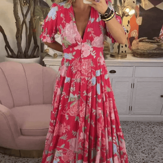 Cozy V-ringad lång klänning med ficka