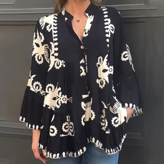 🔥2024 varm försäljning🌷Ruffle Top för damer i Boho-stil