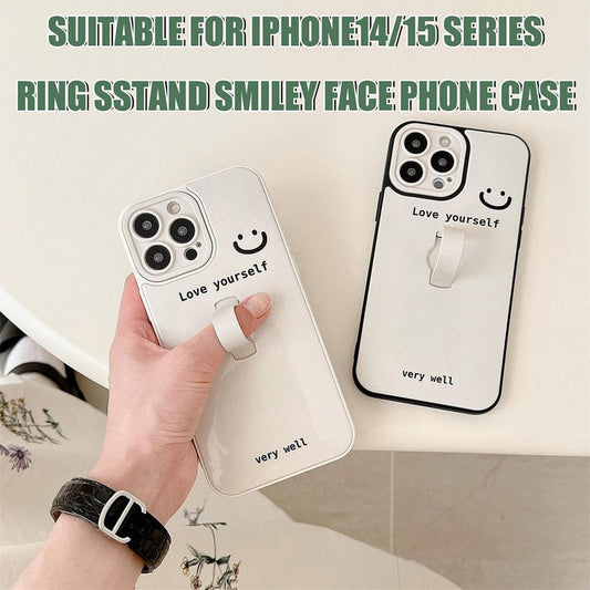 Smiley-telefonfodral med ringstativ för iPhone 11-15-serien