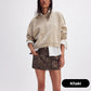 Women's Cropped Butterfly Print Crewneck Sweater