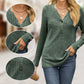 Kvinnors V-ringad Knapp Ribbstickad Långärmad Topp