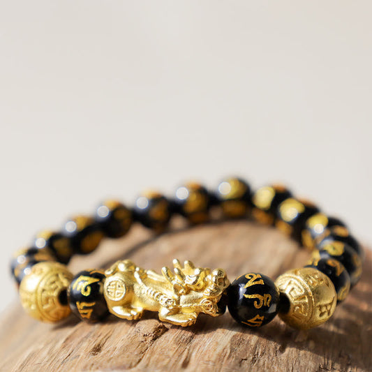 Pixiu Svart Obsidian Rikedom Armband