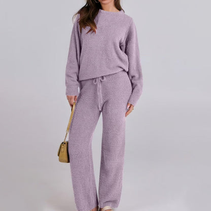 💕Ultramjukt loungewear-set för kvinnor🌿 - topp med rund hals och matchande byxor