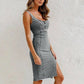 💃Justerbart axelbands U-ringad slitsad denim bodycon cami klänning