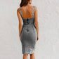 💃Justerbart axelbands U-ringad slitsad denim bodycon cami klänning