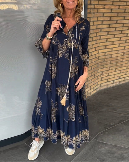 Löst sittande vintageklänning med V-ringning