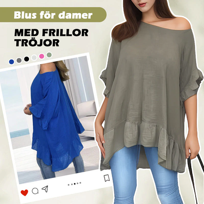 Löst plisserade off shoulder-blusar för kvinnor