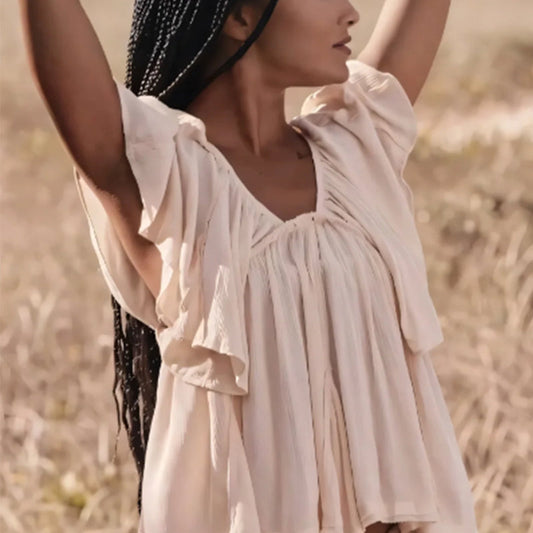 Kvinnors Mode Enfärgad Rygglös Topp med Korta Ärmar