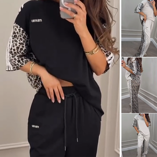 🌺 Patchwork Sweatshirt med leopardtryck
