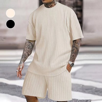 Herr sommar 2-delat set - T-shirt med droppe axlar och shorts med dragsko