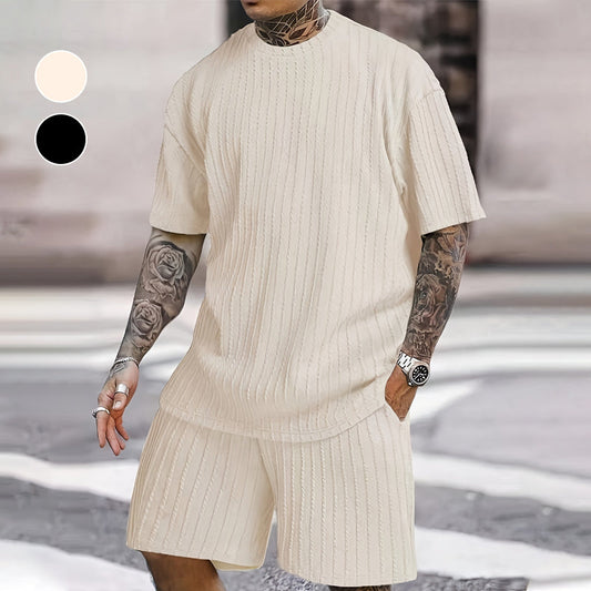 Herr sommar 2-delat set - T-shirt med droppe axlar och shorts med dragsko