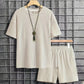 Herr sommar 2-delat set - T-shirt med droppe axlar och shorts med dragsko