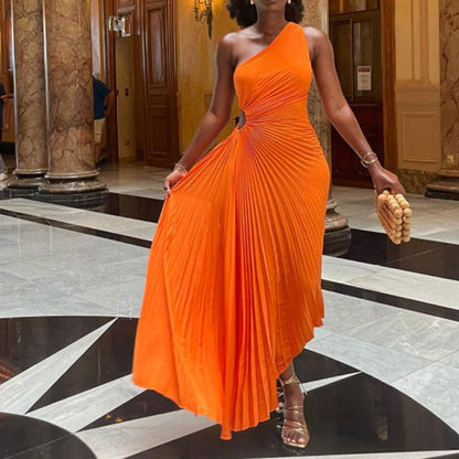 Elegant Veckad One-Shoulder-Klänning för Kvinnor