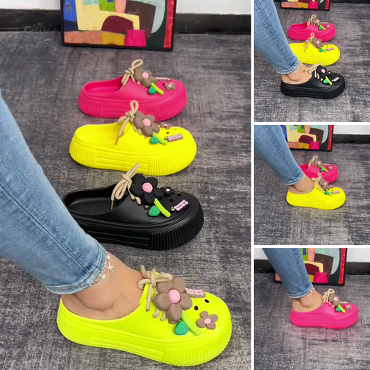 Damtofflor med andningsförmåga och blomsterdekoration🌴