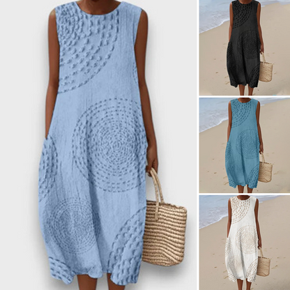 Ärmlös Strandklänning med Broderade Mönster