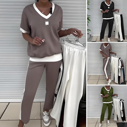 👚 50% RABATT! 🌸 Casual V-ringad Topp & Byxor för Kvinnor – Bekväm Passform, Avslappnad Stil & Perfekt För Vardagsbruk 💃