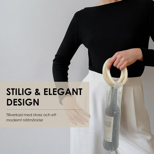 Stilren strass nätväska med handtag för vinflaska