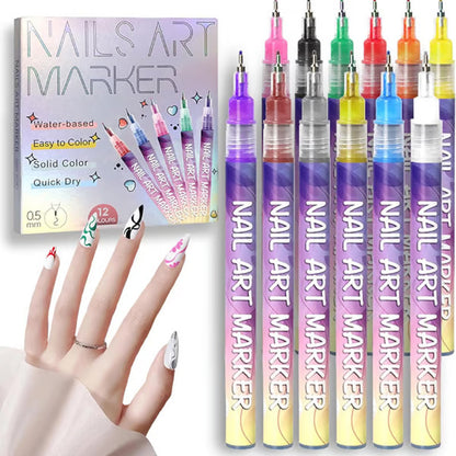 💅 50 % RABATT NU! 🎨 12 färger nagelkonstpennor i set – levande färger, snabbtorkande & precisionsspets – perfekt för kreativ nageldesign ✨