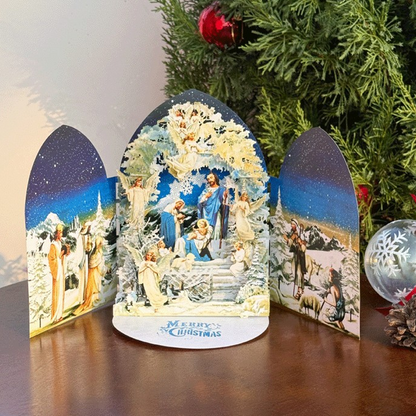 Delikat 3D-popup-krubba-gratulationskortsset