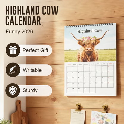 Rolig kalender med höglandskor för 2026