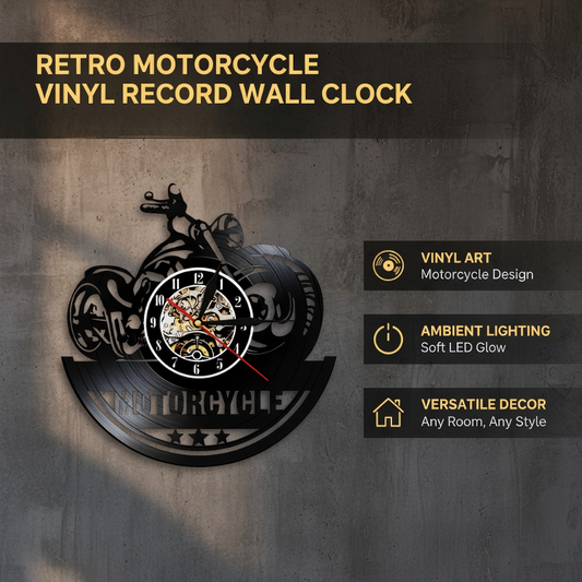 ⏳Begränsad tid 50 % rabatt⏰Retro motorcykel vinylskiva väggklocka