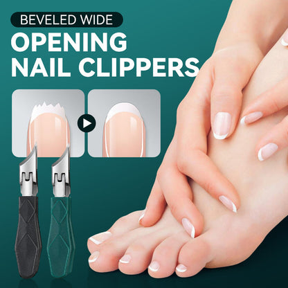 Snedställd nagelklippare med bred öppning