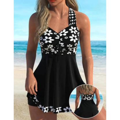 🔥🎁Nyhet 49 % RABATT🔥Dam-tankini-baddräkter med blommönster och boyshorts