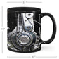 Keramisk kaffemugg med motormotiv för mekaniker