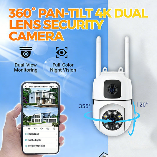 360° panorerbar och lutbar 4K-säkerhetskamera med dubbla objektiv