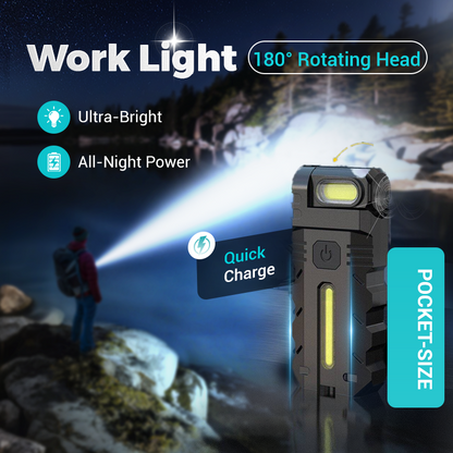 🔥50 % RABATT! 💎 180° roterande LED-arbetslampa – dubbel stråle, magnetisk bas och USB-C-uppladdningsbar