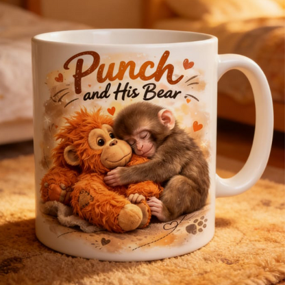 “Punch and His Bear“ – Söt keramikmugg med apa